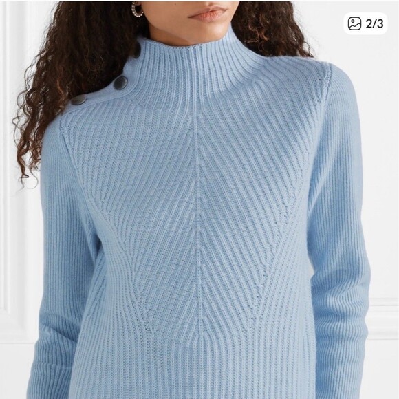 Veronica Beard Rama Blue Mock Neck Sweater Wool Cashmere Small - Picture 2 of 9